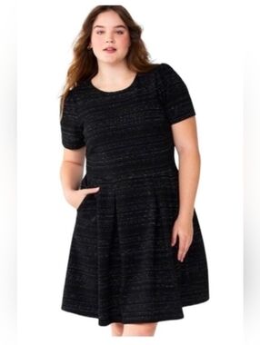 Draper James Black Short-Sleeve Fit & Flare Dress XL
